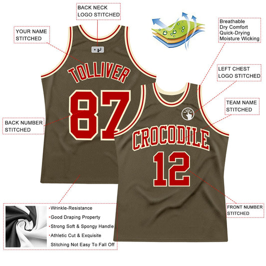 Custom Olive Red-Cream Authentic Throwback Salute To Service Basketball Jersey - Sky-Custom