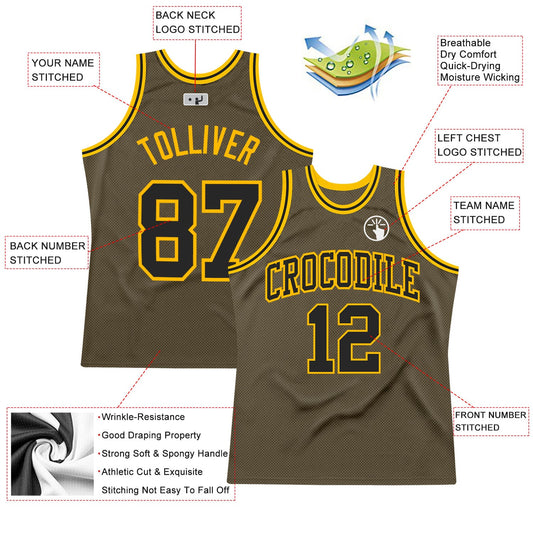 Custom Olive Black-Gold Authentic Throwback Salute To Service Basketball Jersey - Sky-Custom
