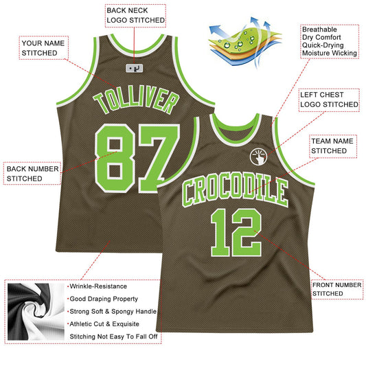 Custom Olive Neon Green-White Authentic Throwback Salute To Service Basketball Jersey - Sky-Custom