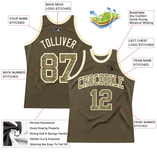 Custom Olive Camo-Cream Authentic Throwback Salute To Service Basketball Jersey - Sky-Custom