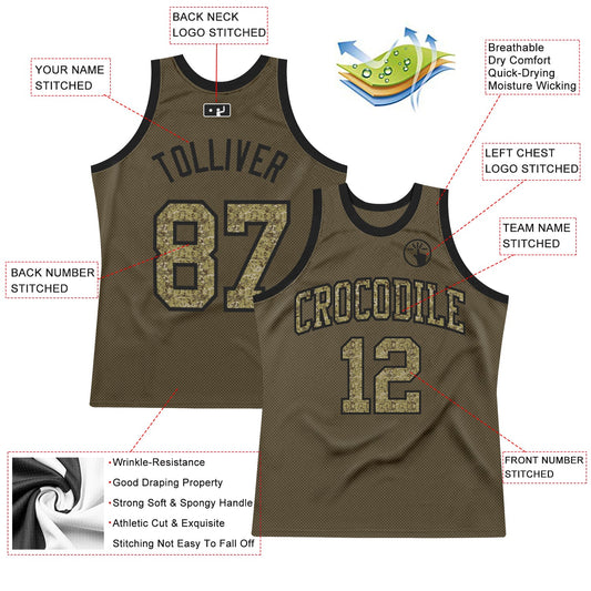 Custom Olive Camo-Black Authentic Throwback Salute To Service Basketball Jersey - Sky-Custom