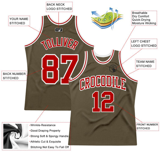 Custom Olive Red-White Authentic Throwback Salute To Service Basketball Jersey - Sky-Custom