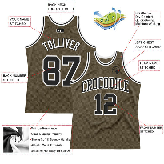 Custom Olive Black-White Authentic Throwback Salute To Service Basketball Jersey - Sky-Custom