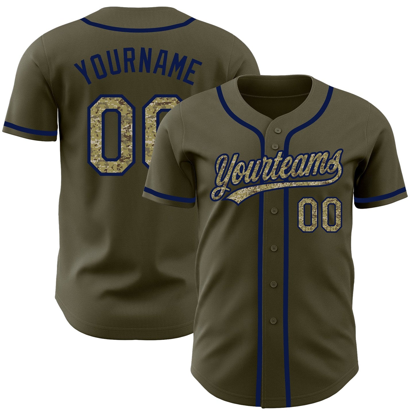 Custom Olive Camo-Navy Authentic Salute To Service Baseball Jersey - Sky-Custom