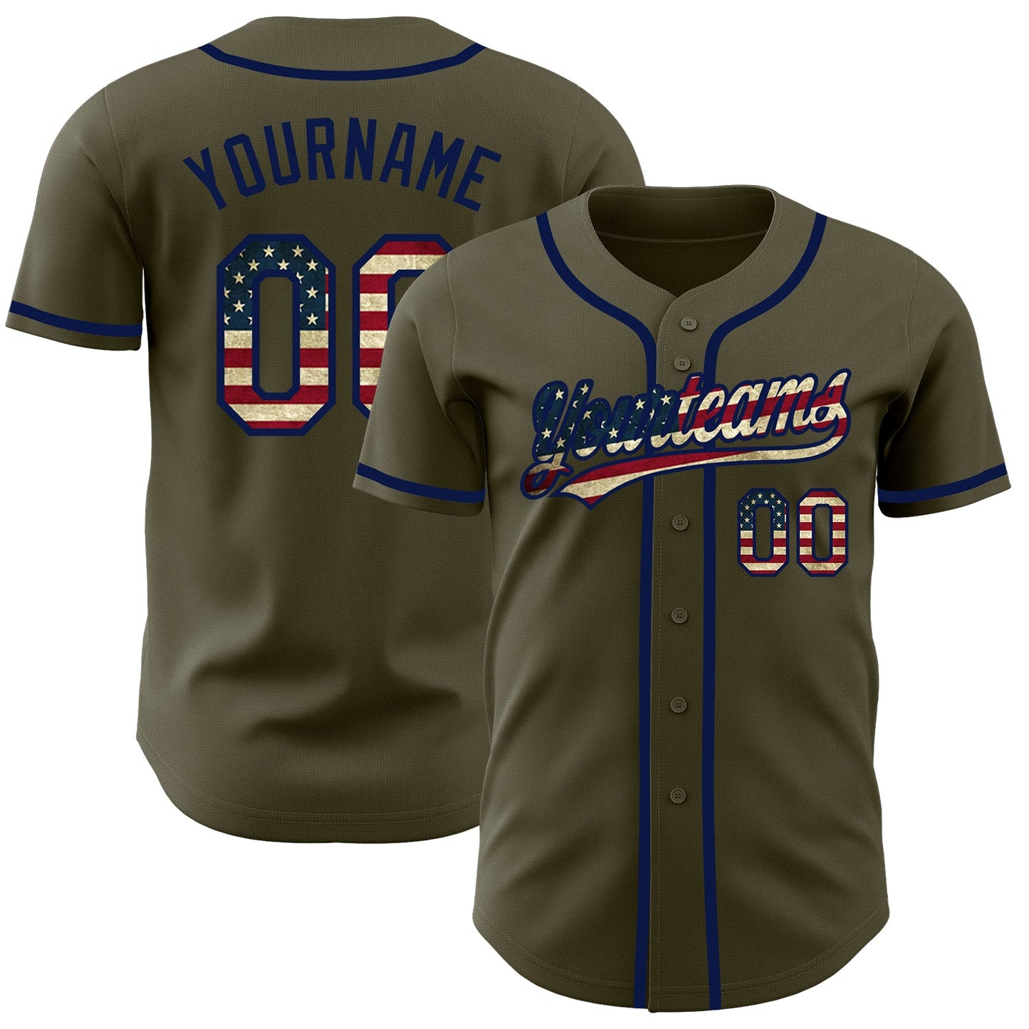 Custom Olive Vintage USA Flag-Navy Authentic Salute To Service Baseball Jersey - Sky-Custom
