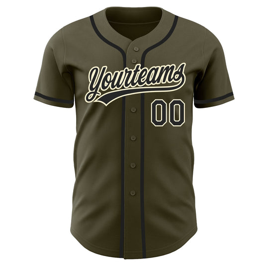 Custom Olive Black-Cream Authentic Salute To Service Baseball Jersey - Sky-Custom