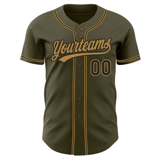 Custom Olive Black-Old Gold Authentic Salute To Service Baseball Jersey - Sky-Custom