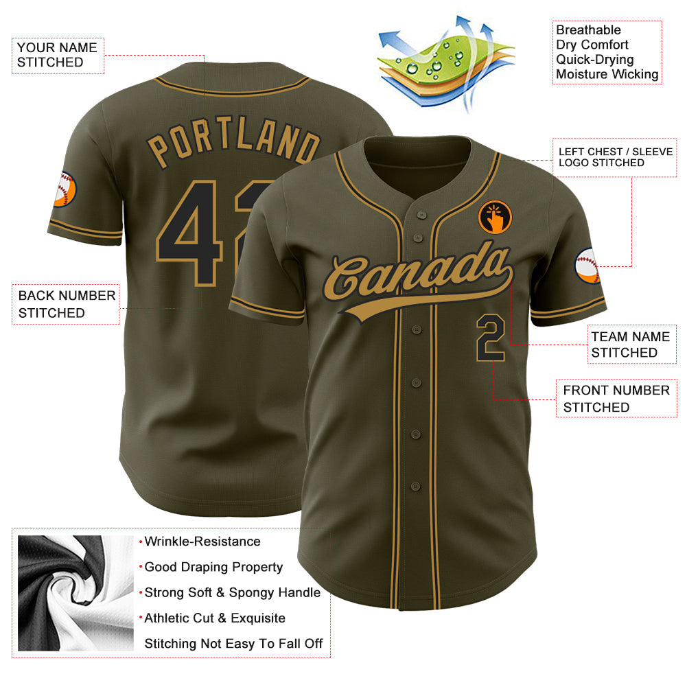 Custom Olive Black-Old Gold Authentic Salute To Service Baseball Jersey - Sky-Custom