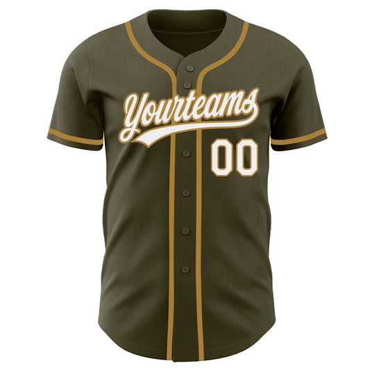 Custom Olive White-Old Gold Authentic Salute To Service Baseball Jersey - Sky-Custom