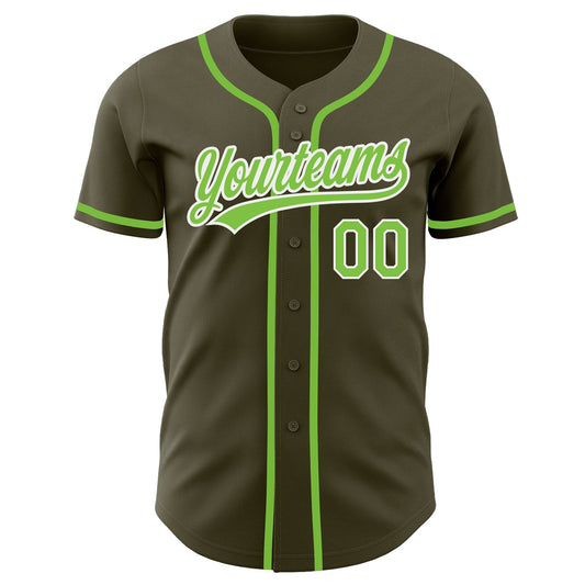 Custom Olive Neon Green-White Authentic Salute To Service Baseball Jersey - Sky-Custom