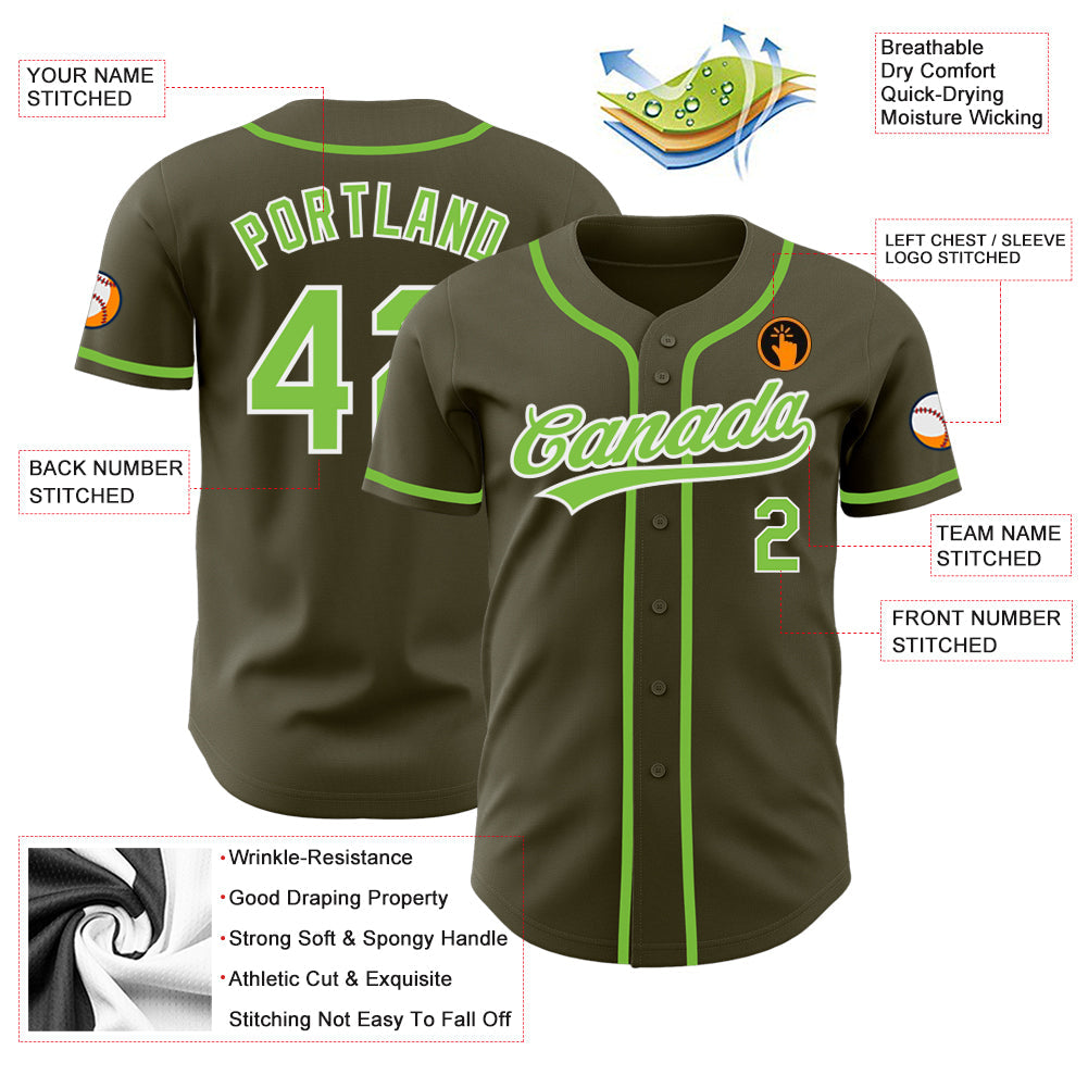 Custom Olive Neon Green-White Authentic Salute To Service Baseball Jersey - Sky-Custom