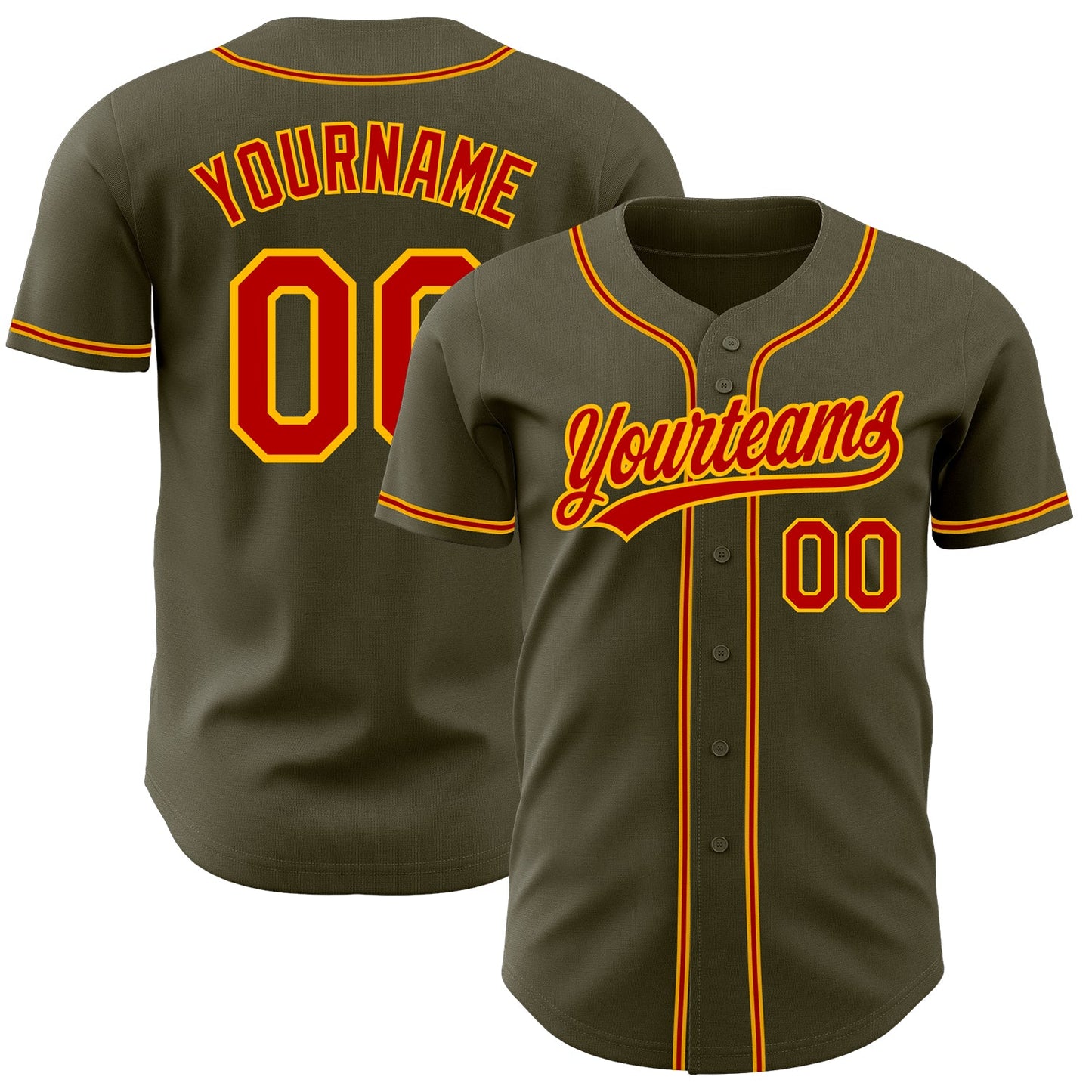 Custom Olive Red-Gold Authentic Salute To Service Baseball Jersey - Sky-Custom