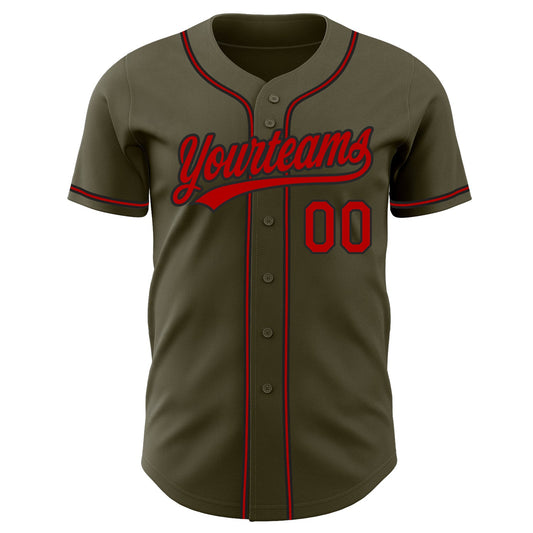 Custom Olive Red-Black Authentic Salute To Service Baseball Jersey - Sky-Custom