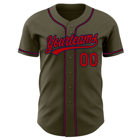 Custom Olive Red-Navy Authentic Salute To Service Baseball Jersey - Sky-Custom