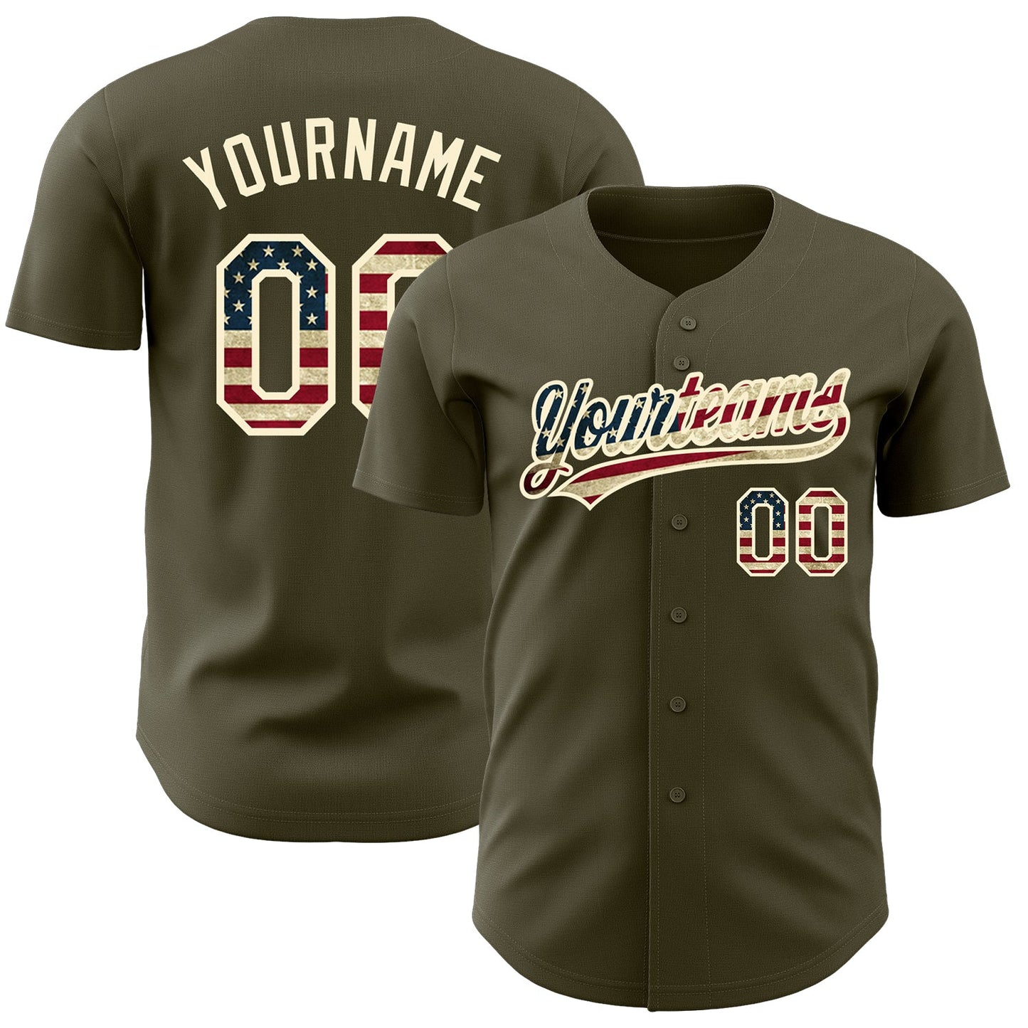 Custom Olive Vintage USA Flag-Cream Authentic Salute To Service Baseball Jersey - Sky-Custom