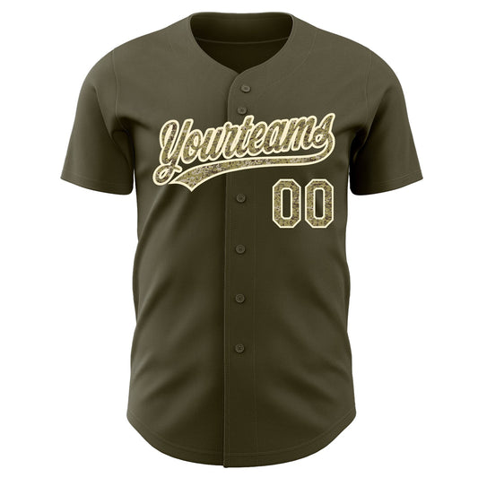 Custom Olive Camo-Cream Authentic Salute To Service Baseball Jersey - Sky-Custom