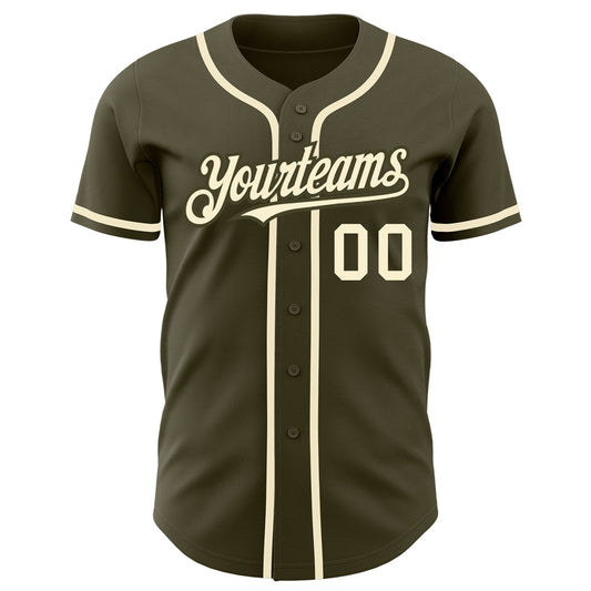 Custom Olive Cream Authentic Salute To Service Baseball Jersey - Sky-Custom
