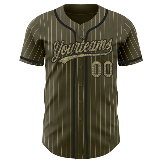Custom Olive City Cream Pinstripe Camo-Black Authentic Salute To Service Baseball Jersey - Sky-Custom