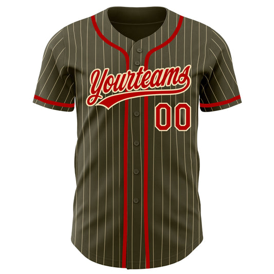Custom Olive City Cream Pinstripe Red Authentic Salute To Service Baseball Jersey - Sky-Custom