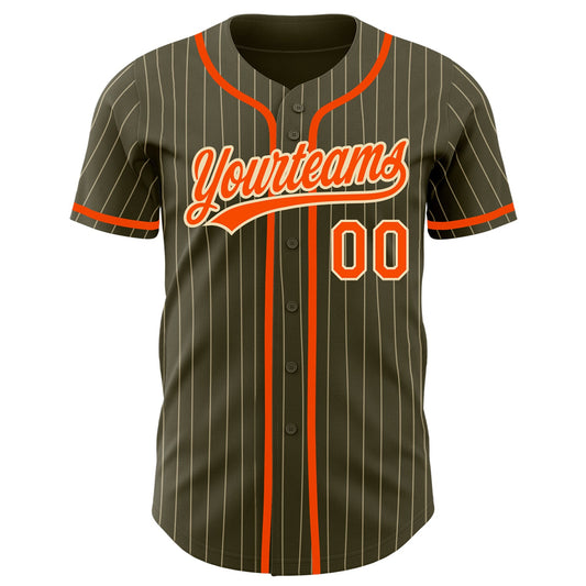 Custom Olive City Cream Pinstripe Orange Authentic Salute To Service Baseball Jersey - Sky-Custom