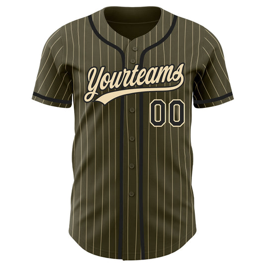 Custom Olive City Cream Pinstripe Black Authentic Salute To Service Baseball Jersey - Sky-Custom