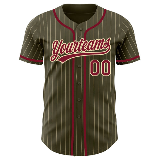 Custom Olive City Cream Pinstripe Crimson Authentic Salute To Service Baseball Jersey - Sky-Custom