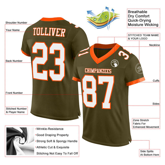 Custom Olive White-Orange Mesh Authentic Salute To Service Football Jersey - Sky-Custom