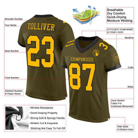 Custom Olive Gold-Black Mesh Authentic Salute To Service Football Jersey - Sky-Custom