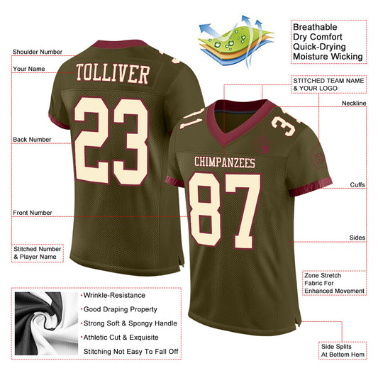 Custom Olive Cream-Burgundy Mesh Authentic Salute To Service Football Jersey - Sky-Custom