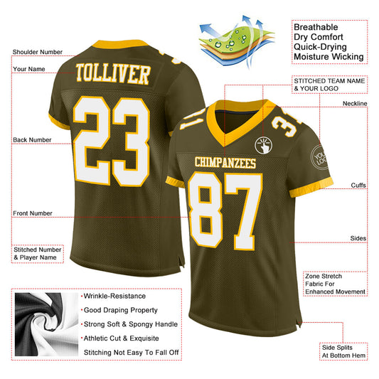 Custom Olive White-Gold Mesh Authentic Salute To Service Football Jersey - Sky-Custom