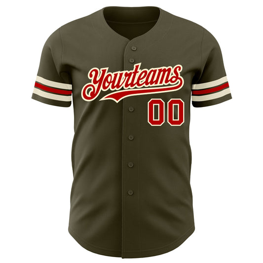 Custom Olive Red-Cream Authentic Salute To Service Baseball Jersey - Sky-Custom