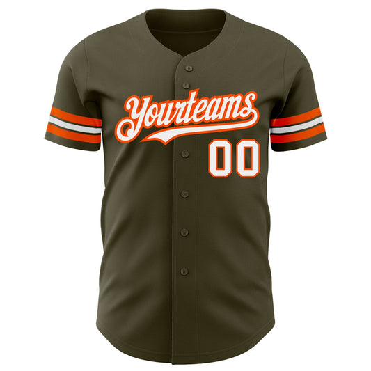 Custom Olive White-Orange Authentic Salute To Service Baseball Jersey - Sky-Custom