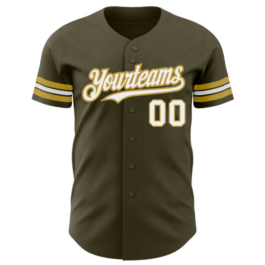 Custom Olive White-Old Gold Authentic Salute To Service Baseball Jersey - Sky-Custom