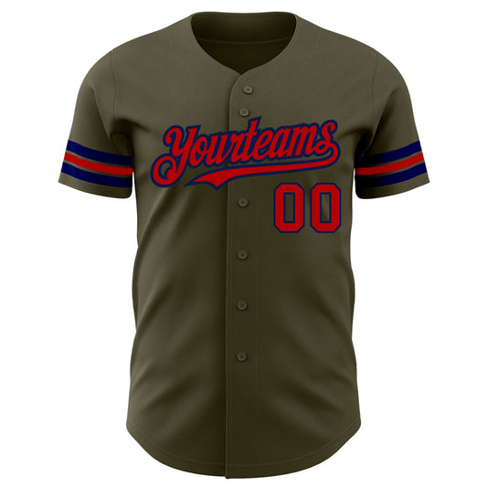 Custom Olive Red-Navy Authentic Salute To Service Baseball Jersey - Sky-Custom