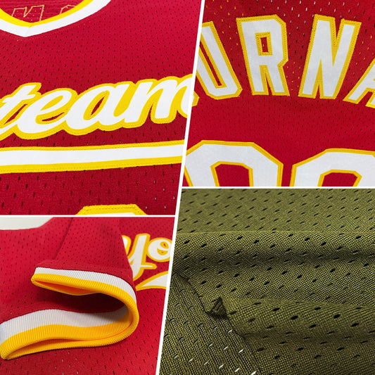 Custom Olive Red-Cream Authentic Throwback Salute To Service Baseball Jersey - Sky-Custom