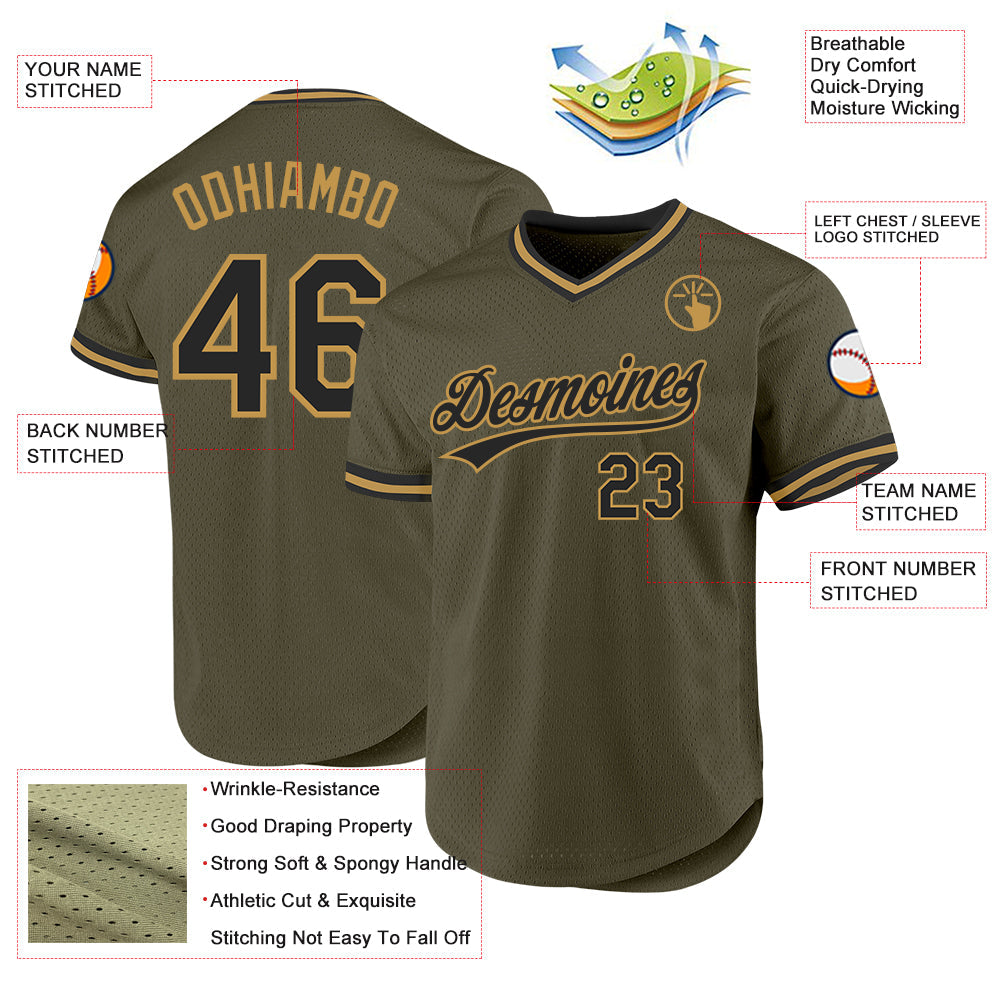 Custom Olive Black-Old Gold Authentic Throwback Salute To Service Baseball Jersey - Sky-Custom
