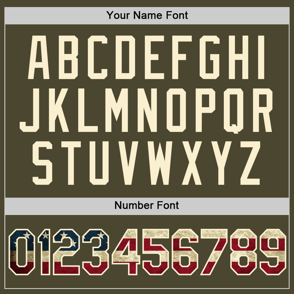 Custom Olive Vintage USA Flag Cream-Black Authentic Throwback Salute To Service Baseball Jersey - Sky-Custom