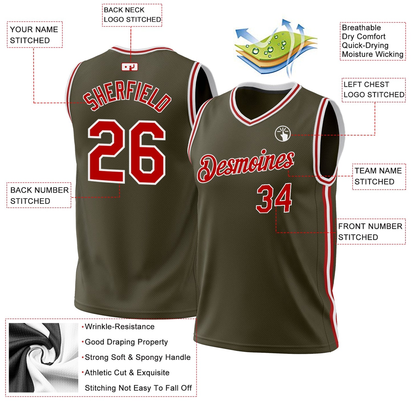 Custom Olive Red-White Authentic Throwback Salute To Service Basketball Jersey - Sky-Custom