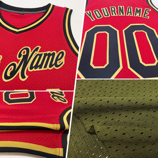 Custom Olive Old Gold-Black Authentic Throwback Salute To Service Basketball Jersey - Sky-Custom