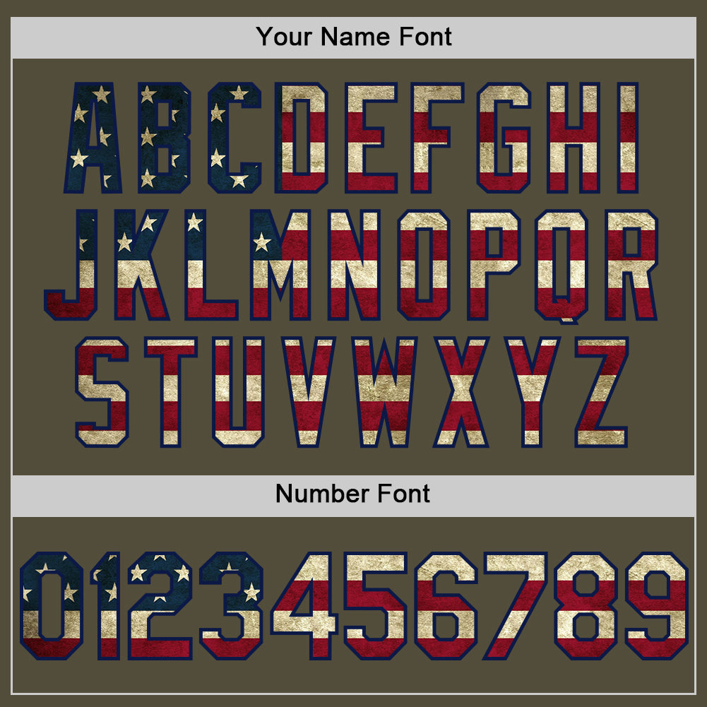 Custom Olive Vintage USA Flag-Navy Mesh Authentic Throwback Salute To Service Baseball Jersey - Sky-Custom