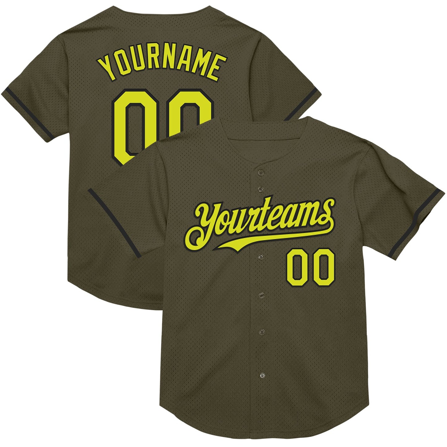 Custom Olive Neon Yellow-Black Mesh Authentic Throwback Salute To Service Baseball Jersey - Sky-Custom