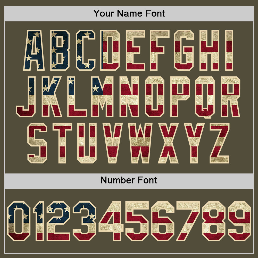 Custom Olive Vintage USA Flag-Cream Mesh Authentic Throwback Salute To Service Baseball Jersey - Sky-Custom