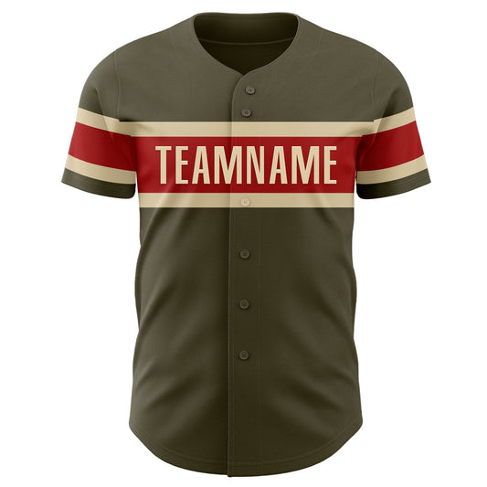 Custom Olive Vintage USA Flag Red-Cream Authentic Salute To Service Baseball Jersey - Sky-Custom