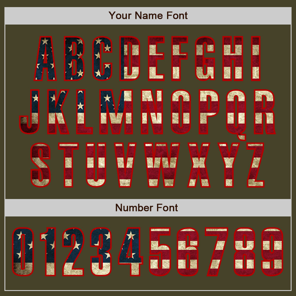 Custom Olive Vintage USA Flag Red-Cream Authentic Salute To Service Baseball Jersey - Sky-Custom