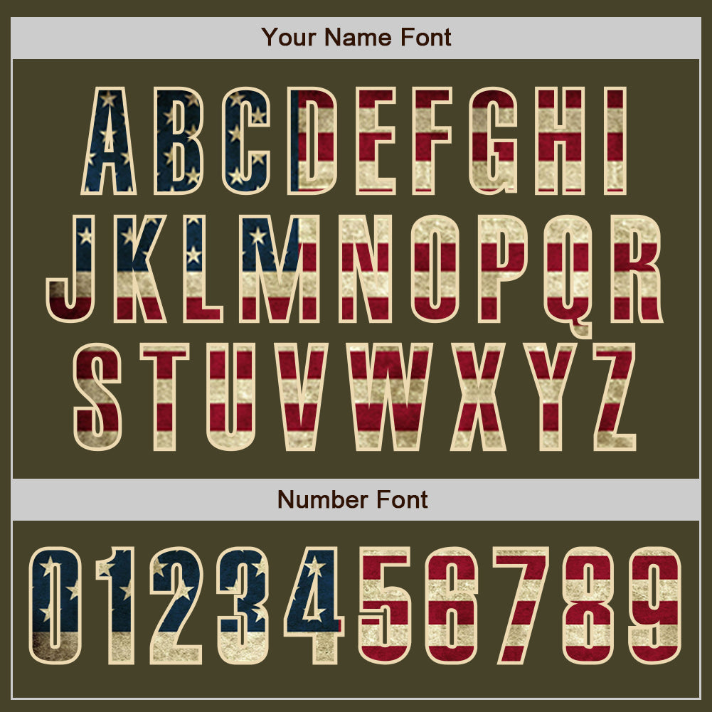 Custom Olive Vintage USA Flag Cream-Crimson Authentic Salute To Service Baseball Jersey - Sky-Custom