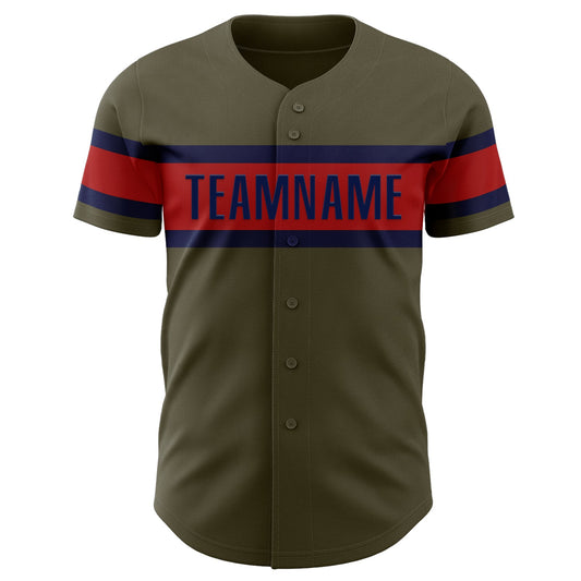 Custom Olive Red-Navy Authentic Salute To Service Baseball Jersey - Sky-Custom