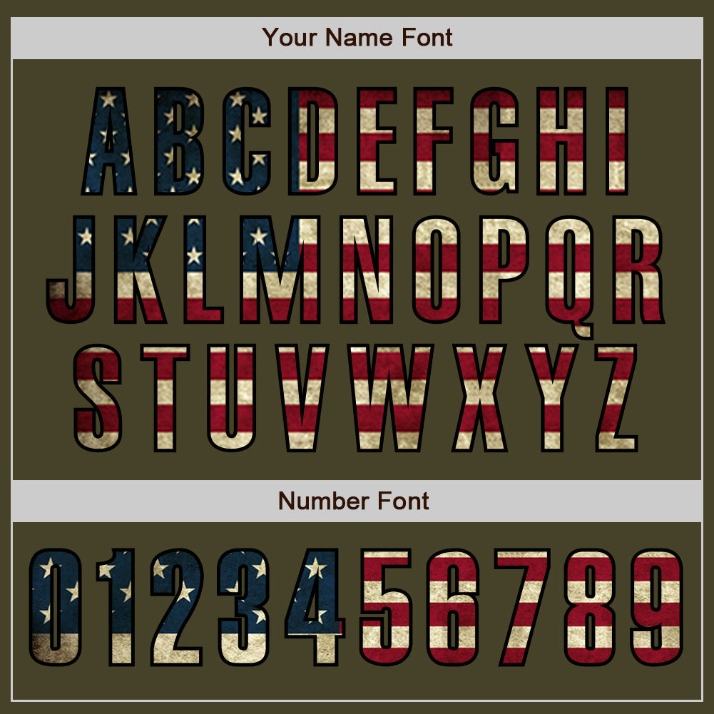 Custom Olive Vintage USA Flag Black-Cream Authentic Salute To Service Baseball Jersey - Sky-Custom