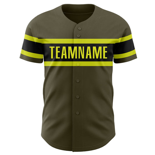 Custom Olive Neon Yellow-Black Authentic Salute To Service Baseball Jersey - Sky-Custom