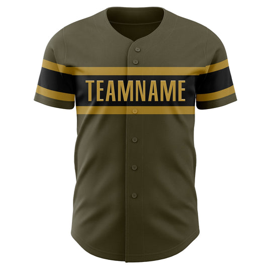 Custom Olive Black-Old Gold Authentic Salute To Service Baseball Jersey - Sky-Custom