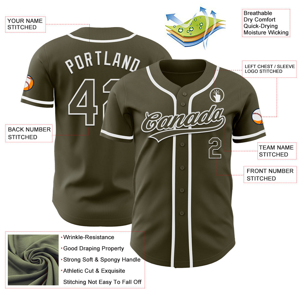Custom Olive White Authentic Salute To Service Baseball Jersey - Sky-Custom